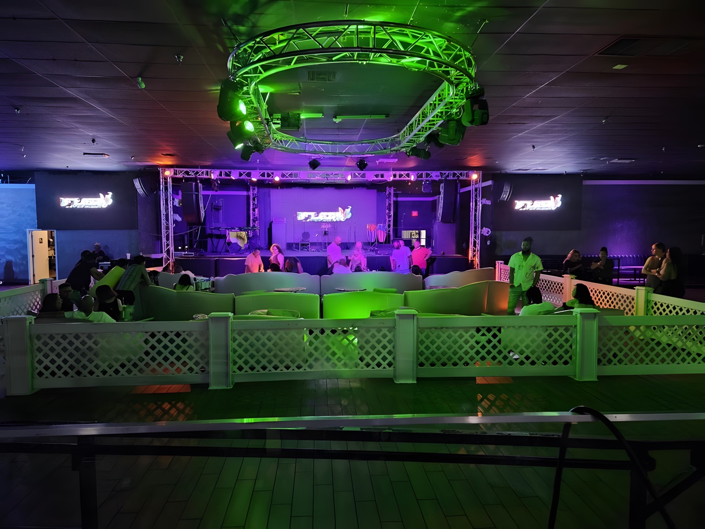 VIP couch sections directly in front of the Stratus stage under the lighting ring
